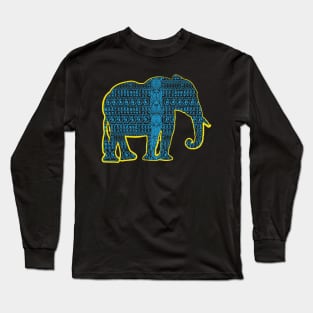 Blue Asian Elephant with Tribal pattern Long Sleeve T-Shirt